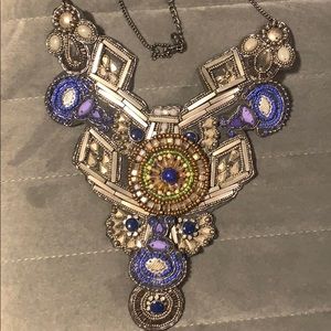 Blue & Silver Beaded Bib Statement Necklace